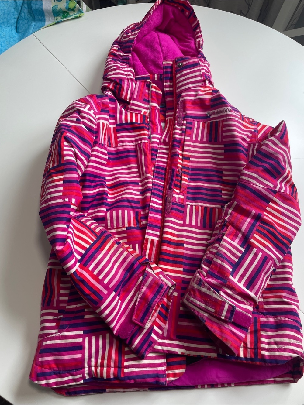 Columbia Pink, Magenta & Purple Striped Girls Hooded Jacket
